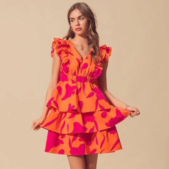 So Me Dresses & Skirts - SO ME Floral V‎ Neck Layered Dress with Elasticized Waist